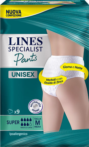 LINES SPECIALIST PANTS SUPER M X 9 PANNOLONE MUTANDINA INDOSSABILE COME NORMALE BIANCHERIA TIPO PULL-ON - Farmadillo
