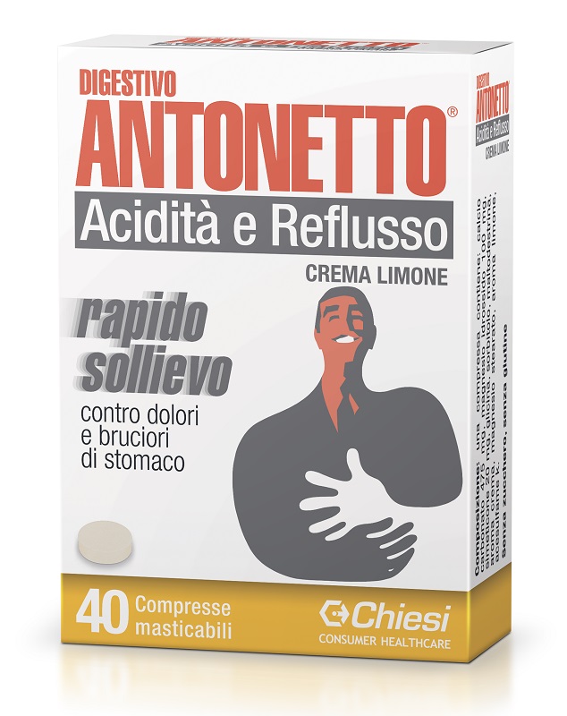 DIGESTIVO ANTONETTO ACIDITA' E REFLUSSO CREMA AL LIMONE 40 COMPRESSE MASTICABILI - Farmadillo