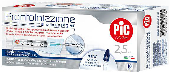 SIRINGA PIC SOLUTION PRONTO INIEZIONE 2,5 ML AGO GAUGE 23 1 1/4 10 PEZZI - Farmadillo