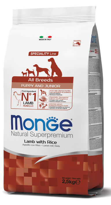 MONGE ALL BREEDS PUPPY AGNELLO & RISO 2500 G - Farmadillo