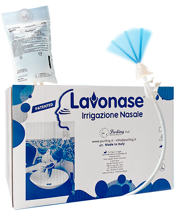 LAVONASE 2 BLISTER STERILI + 10 SACCHE SOLUZIONE FISIOLOGICAPER LAVAGGI NASALI + 1 CLAMP + 1 VENTOSA - Farmadillo