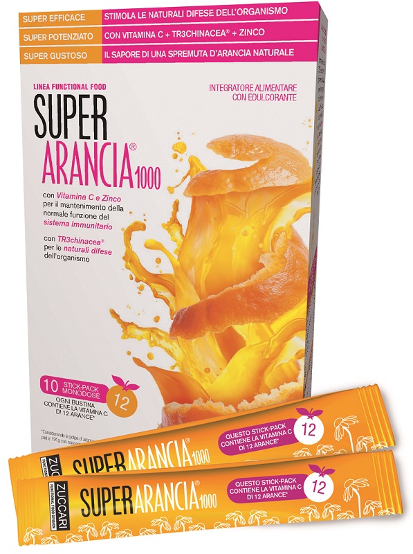 SUPER ARANCIA 1000 10 STICK PACK MONODOSE DA 3,7G INTEGRATORE ALIMENTARE CON EDULCORANTE - Farmadillo
