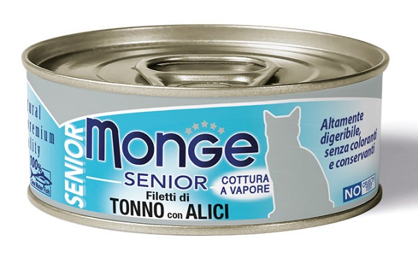 MONGE NATURAL QUALITY GATTO MONGE JELLY FILETTI DI TONNO/ACCIUGHINE SENIOR 80 G - Farmadillo