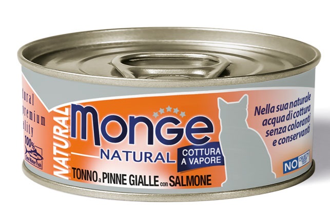 MONGE NATURAL QUALITY GATTO MONGE NATURAL TONNO PINNA GIALLA CON SALMONE 80 G - Farmadillo