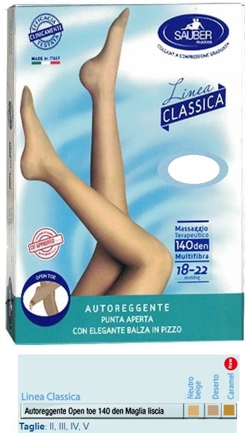 SAUBER AUTOREGGENTE OPEN TOE MAGLIA LISCIA 140 DEN COLORE NEUTRO BEIGE TAGLIA 3 LINEA CLASSICA - Farmadillo