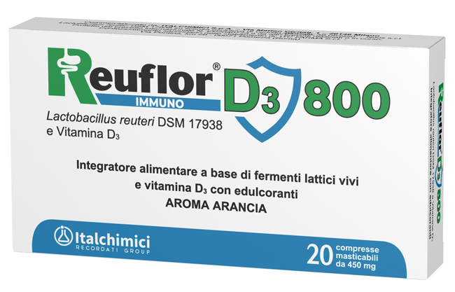 REUFLOR D3 800 20 COMPRESSE MASTICABILI AROMA ARANCIA - Farmadillo