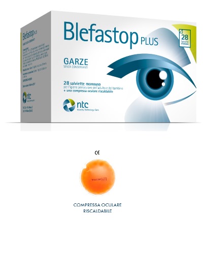 BLEFASTOP PLUS GARZA IN COTONE PIEGATA CON FILO DI BARIO 28 SALVIETTE MONOUSO + 1 COMPRESSA OCULARE RISCALDABILE - Farmadillo
