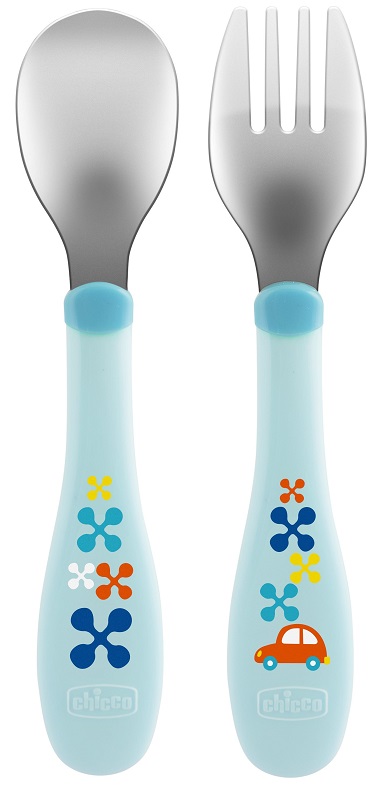 CHICCO POSATE INOX 18M+ AZZURRO/VERDE - Farmadillo