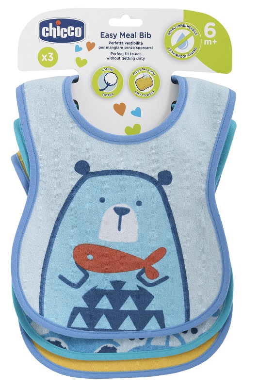 CHICCO BAVAGLINO PAPPA 6M 3 PEZZI BOY - Farmadillo