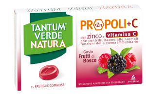 TANTUM VERDE NATURA PROPOLI+C CON ZINCO E VITAMINA C 15 PASTIGLIE GOMMOSE GUSTO FRUTTI DI BOSCO - Farmadillo