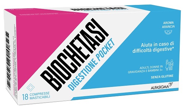 BIOCHETASI DIGESTIONE POCKET 18 COMPRESSE MASTICABILI - Farmadillo