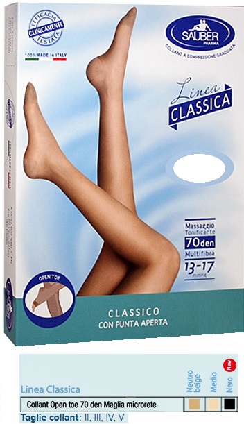 SAUBER COLLANT OPEN TOE MAGLIA MICRORETE 70 DEN COLORE NERO TAGLIA 3 LINEA CLASSICA - Farmadillo