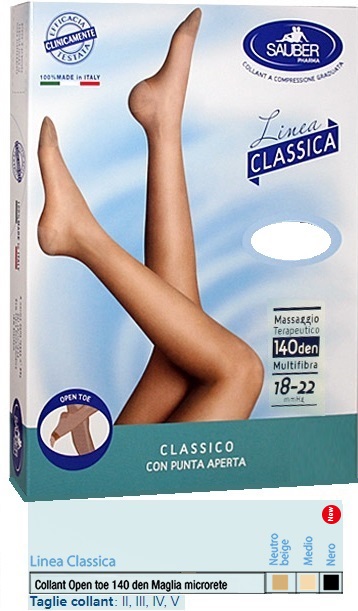 SAUBER COLLANT OPEN TOE MAGLIA MICRORETE 140 DEN COLORE NERO TAGLIA 2 LINEA CLASSICA - Farmadillo