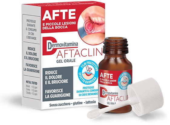 DERMOVITAMINA AFTACLIN GEL ORALE 7 ML CONTRO DOLORE E BRUCIONE SENZA ZUCCHERO E SENZA GLUTINE - Farmadillo