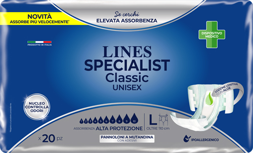 PANNOLONE A MUTANDA LINES SPECIALIST CLASSIC ALTA PROTEZIONE MG 20 PEZZI - Farmadillo