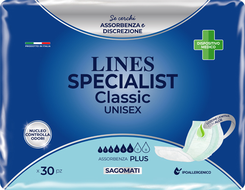 PANNOLONE SAGOMATO LINES SPECIALIST CLASSIC PLUS 30 PEZZI - Farmadillo