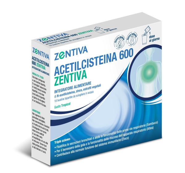 ACETILCISTEINA 600 ZENTIVA 10 BUSTINE BIPARTITE GUSTO TROPICAL - Farmadillo