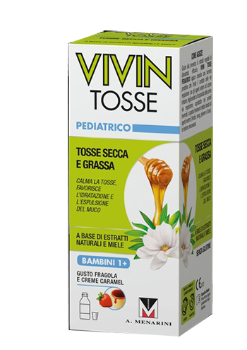 VIVIN TOSSE PEDIATRICO SCIROPPO PER TOSSE SECCA E GRASSA GUSTO FRAGOLA E CREME CARAMEL 150 ML - Farmadillo