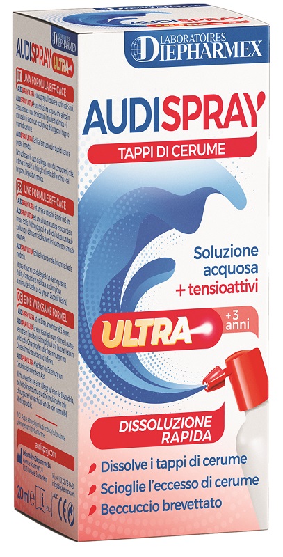 AUDISPRAY ULTRA +3 ANNI SOLUZIONE ACQUOSA + TENSIOATTIVI SPRAY TAPPI DI CERUME 20 ML - Farmadillo