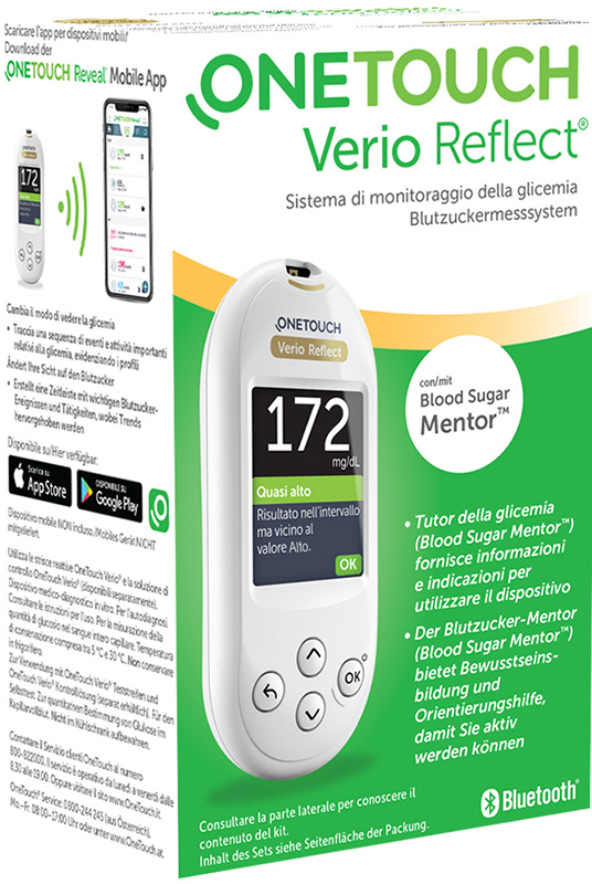 ONETOUCH VERIO REFLECT SYSTEM KIT CON LANCETTE PUNGIDITO E FLACONE DA 10 STRISCE REATTIVE - Farmadillo