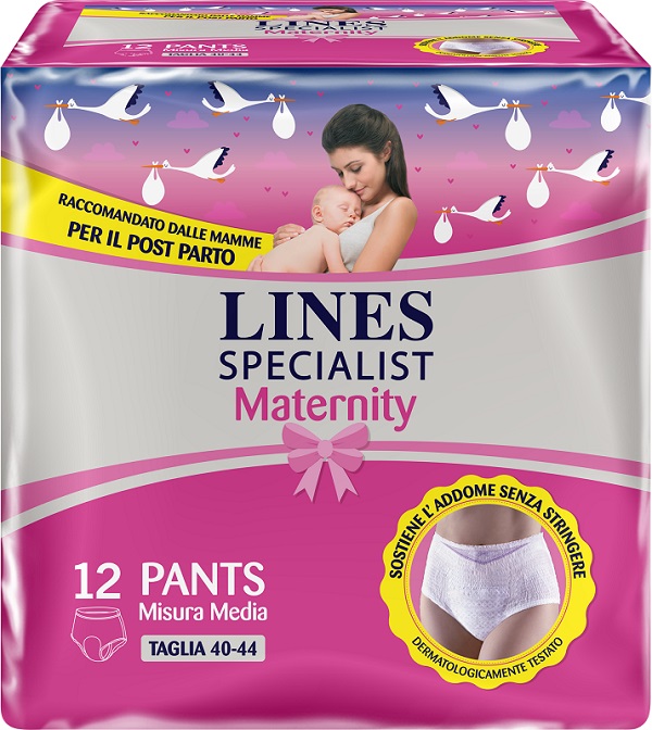 LINES SPECIALIST MATERNITY MUTANDINA ASSORBENTE PER PERDITE POST PARTO MISURA MEDIUM 12 PEZZI - Farmadillo