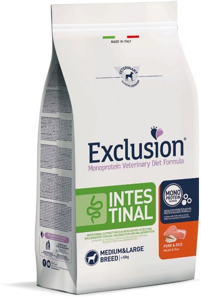 EXCLUSION MONOPROTEIN VETERINARY DIET FORMULA DOG INTESTINAL PORK AND RICE MEDIUM/LARGE 12 KG DRY - Farmadillo