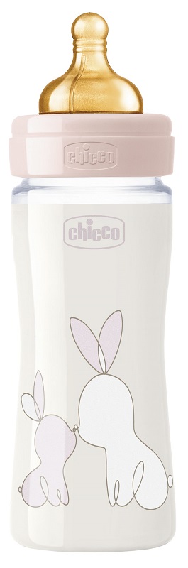 CHICCO BIBERON ORIGINAL 240ML VETRO 1 FORO 1 FORO GIRL CON TETTARELLA IN CAUCCIU' - Farmadillo