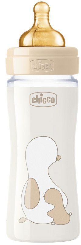 CHICCO BIBERON ORIGINAL 240ML VETRO 1 FORO 1 FORO UNISEX CON TETTARELLA IN CAUCCIU' - Farmadillo