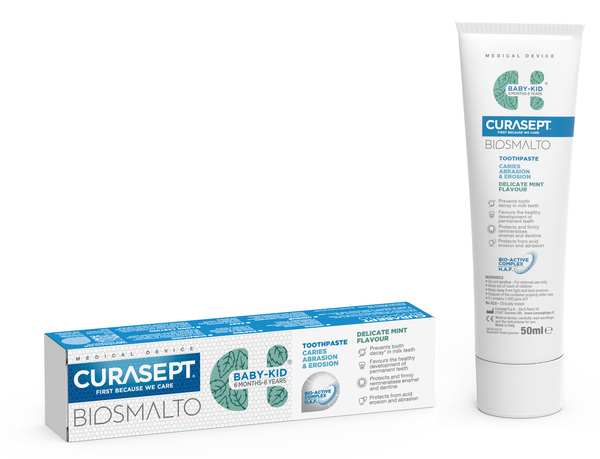 CURASEPT BIOSMALTO DENTIFRICIO BABY KID MENTA CARIE ABRASIONE & EROSIONE 50 ML - Farmadillo