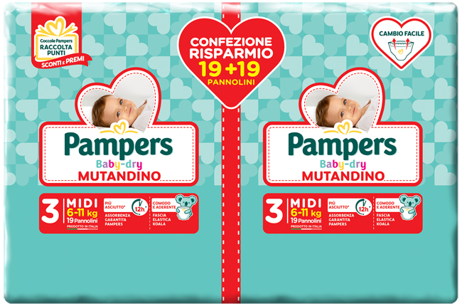 PAMPERS BABY DRY PANNOLINO A MUTANDINA DUO DWCT MIDI 38 PEZZI - Farmadillo