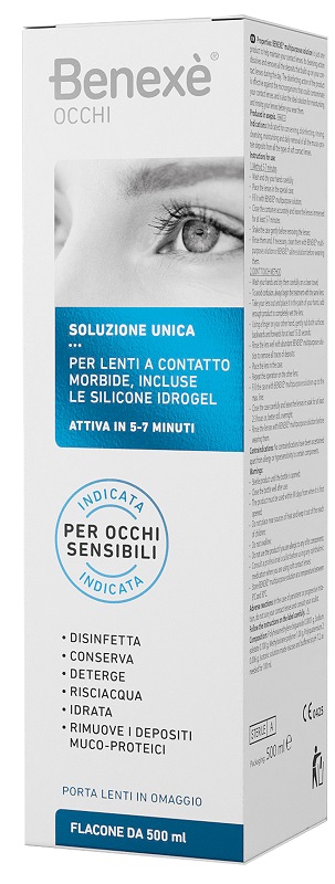 SOLUZIONE UNICA BENEXE' OCCHI PULIZIA LENTI A CONTATTO 500 ML + PORTALENTI IN OMAGGIO - Farmadillo