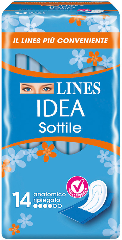 LINES IDEA ASSORBENTE SOTTILE RIPIEGATO ANATOMICO 14 PEZZI - Farmadillo