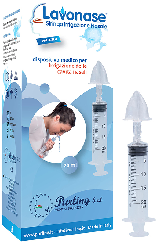 LAVONASE IRRIGAZIONE NASALE NON STERILE SIRINGA 20 ML + LUER-LOCK CON CAPPUCCIO + UGELLO NASALE CON RACCORDO LUER-LOCK + PERFORATORE CON VALVOLA NON RITORNO CON TAPPO - Farmadillo