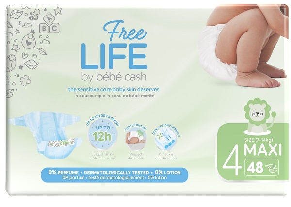 FREELIFE BY BEBECASH PANNOLINI MAXI TAGLIA 4 7-18 KG GIROVITA 38-60 CM 48 PEZZI - Farmadillo