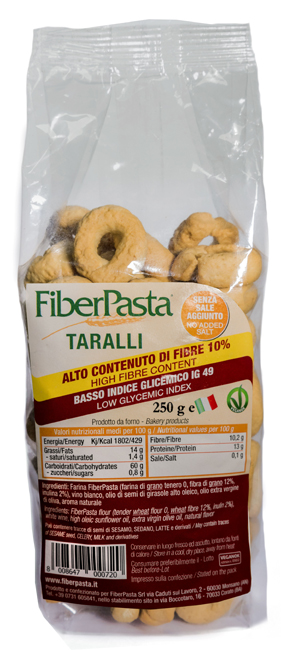 FIBERPASTA TARALLI BASSO INDICE GLICEMICO 250 G - Farmadillo