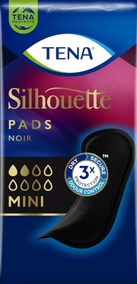 ASSORBENTE NERO INCONTINENZA LEGGERA TENA SILHOUETTE NOIR MINI 18 PEZZI - Farmadillo