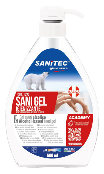 GEL IGIENIZZANTE MANI ALCOLICO 70% PRONTO ALL'USO SANI GEL SANITEC 600 ML USO PROFESSIONALE - Farmadillo