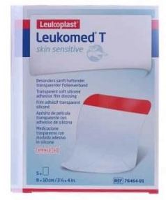 LEUKOMED T PLUS SKIN SENSITIVE MEDICAZIONE POST-OPERATORIA TRASPARENTE MPERMEABILE CON MASSA ADESIVA AL SILICONE 8X10CM 5 PEZZI - Farmadillo