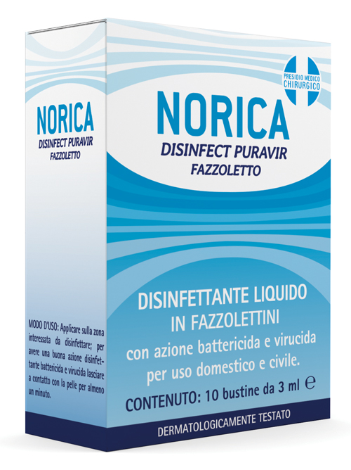 NORICA DISINFECT PURAVIR FAZZOLETTO 10 BUSTINE DA 3 ML - Farmadillo