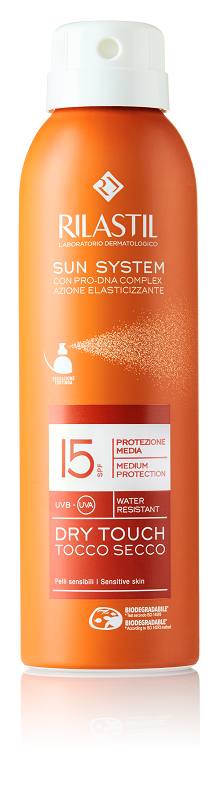 RILASTIL SUN SYSTEM DRY DRY TOUCH SPF 15 PROTEZIONE MEDIA WATER RESISTANT 200 ML - Farmadillo