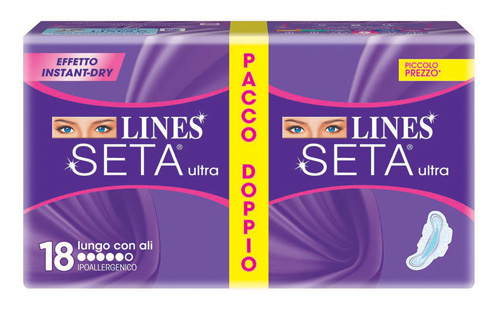 LINES SETA ULTRA ASSORBENTE LUNGO CON ALI 18 PEZZI - Farmadillo