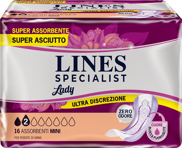 ASSORBENTI PER INCONTINENZA LINES SPECIALIST LADY MINI 16 PEZZI - Farmadillo