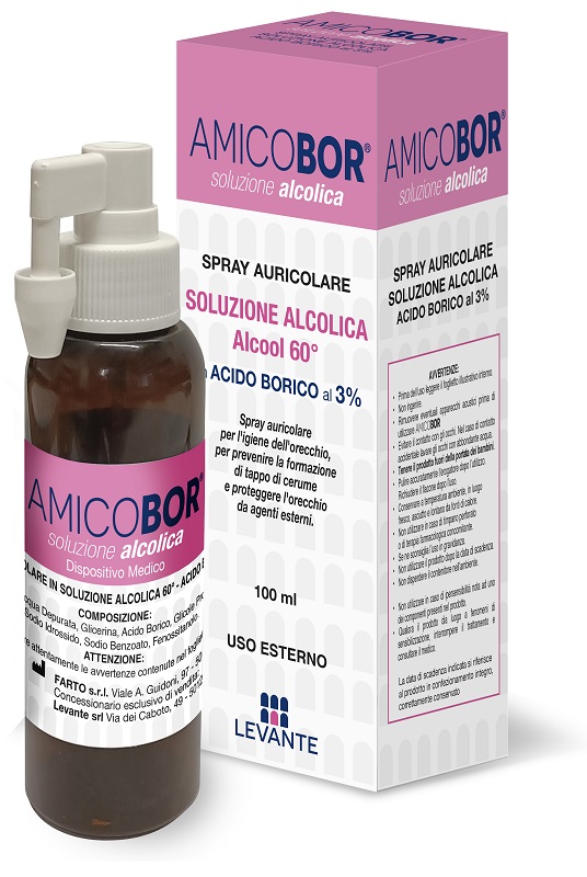SOLUZIONE ALCOLICA PER IRRIGAZIONE DELL'ORECCHIO AMICOBOR 100 ML - Farmadillo