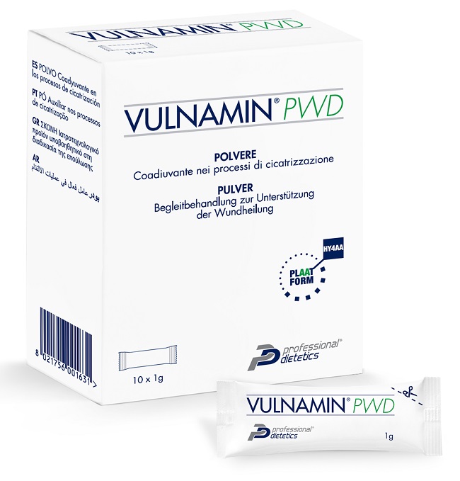 VULNAMIN PWD MEDICAZIONE INTERATTIVA IN POLVERE DI SODIO JALURONATO E AMINOACIDI 10 STICK PACK - Farmadillo