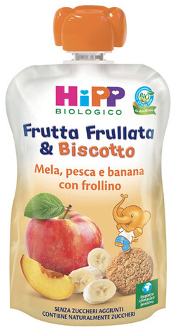 HIPP BIO FRUTTA FRULLATA &BISCOTTO MELA PESCA BANANA FROLLINO 90 G - Farmadillo