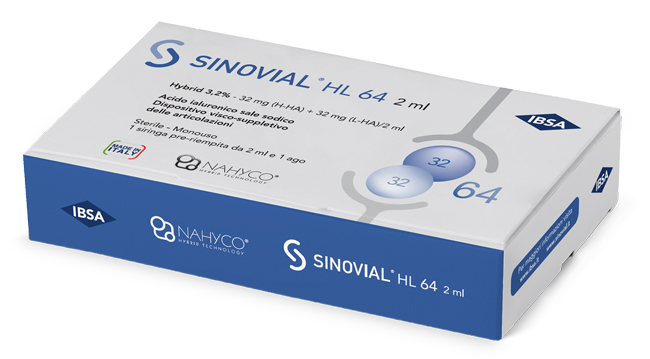 SIRINGA INTRA-ARTICOLARE SINOVIAL HL 64 ACIDO IALURONICO SALE SODICO 3,2% 32MG H-HA + 32MG H-LA/2ML 2 ML - Farmadillo