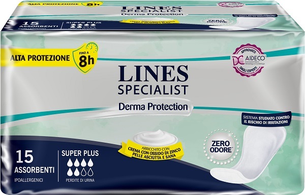 PANNOLONE PER INCONTINENZA LINES SPECIALIST DERMA SAGOMATO ANATOMICO SUPER PLUS 15 PEZZI - Farmadillo