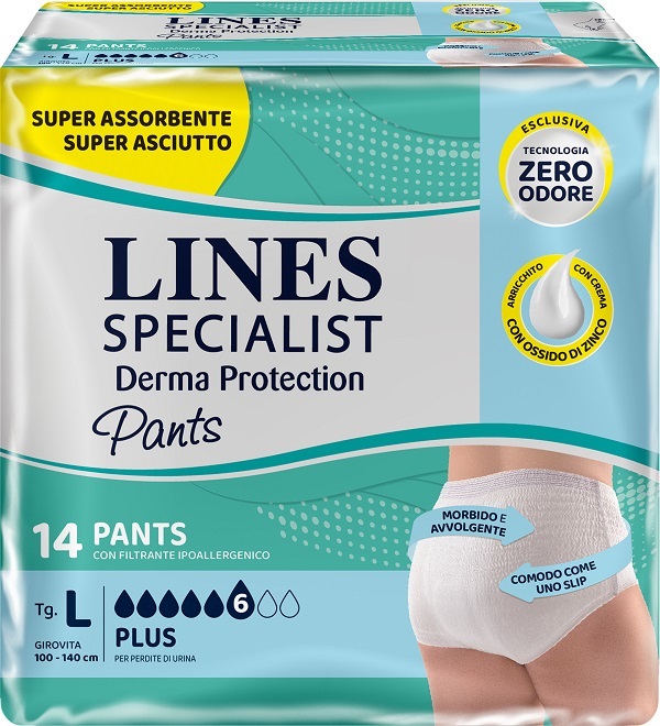 PANNOLONE PER INCONTINENZA LINES SPECIALIST DERMA PANTS PLUS L 14 PEZZI - Farmadillo