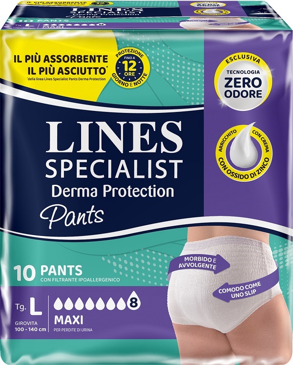 PANNOLONE PER INCONTINENZA LINES SPECIALIST DERMA PANTS MAXI L 10 PEZZI - Farmadillo