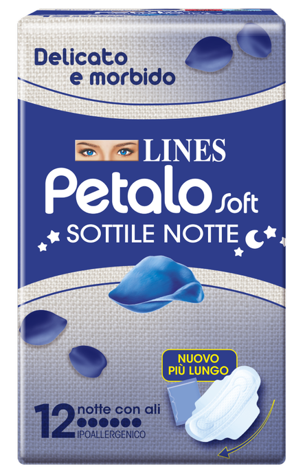 LINES PETALO SOFT SOTTILE NOTTE CON ALI IPOALLERGENICO 12 PEZZI - Farmadillo